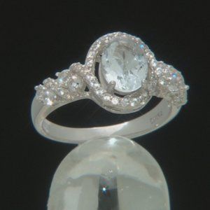 Aquamarine Rhodium Over Sterling Silver Ring